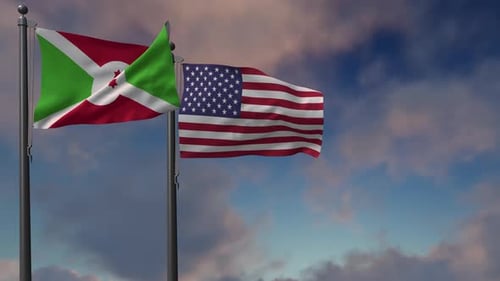 Burundi And USA Flags Waving Together