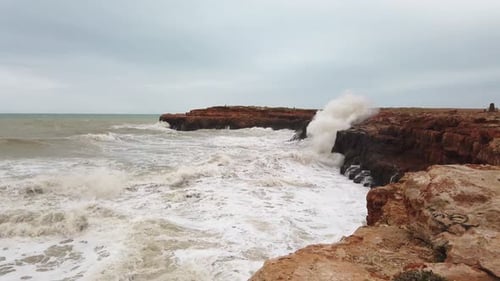 Footage Sea Wave Motion Crashing Rocks Horizon Water Beach Nature Power
