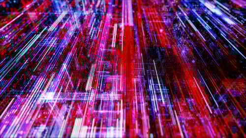 Abstract digital virtual city with technology and connection. 3D render 4K loop