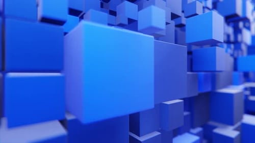 Blue Wall of Cubes with Random Depth Position Animation Loop