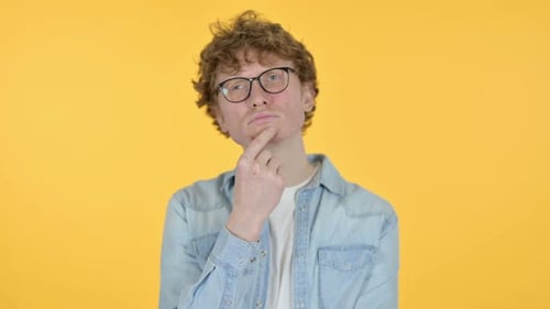 Redhead Young Man Thinking Getting Idea Yellow Background