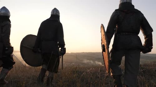 Vikings on a field at sunset
