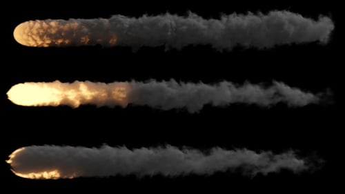 Three Realistic Flying Fireball Comet Trail Elements