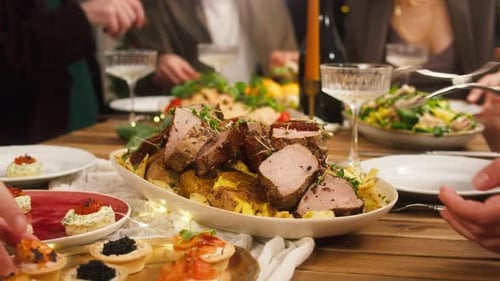 Festive Family Holiday Dinner with Delicious Food