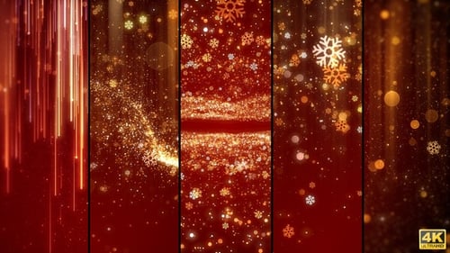 Sparkling Golden Particles and Snowflakes Christmas Background