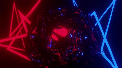 Abstract Neon Glowing Lines and Sphere Loop Background