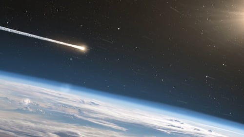 Bright Comet Streaks Across Earth and Starry Space Background