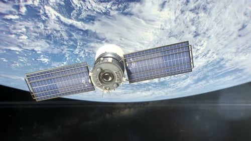 Modern Communication Satellite Orbiting Planet Earth Animation