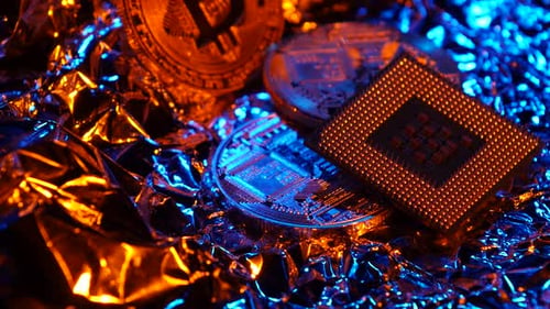 Bitcoin and CPU on Abstract Background