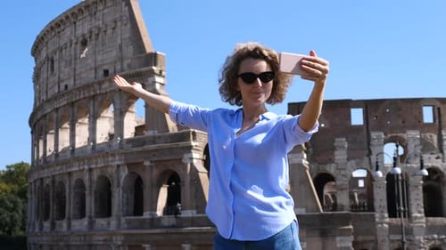 Woman Taking Selfie at the Roman Colosseum