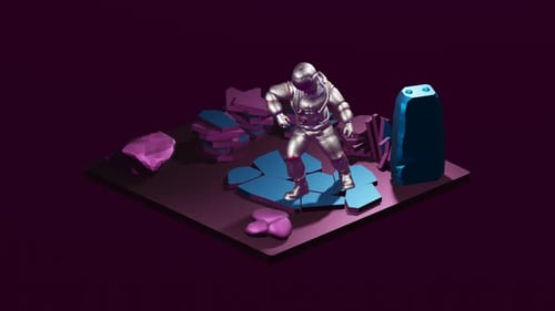 Futuristic Astronaut Posing on Cosmic Planet 3D Animation