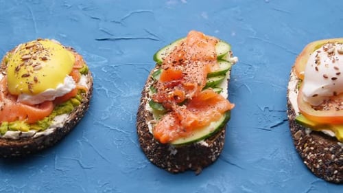 Colorful Open-Faced Sandwiches with Salmon and Egg