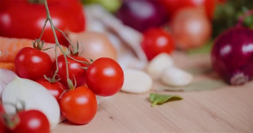 Close Up of Various Vegetables on Table Rotating