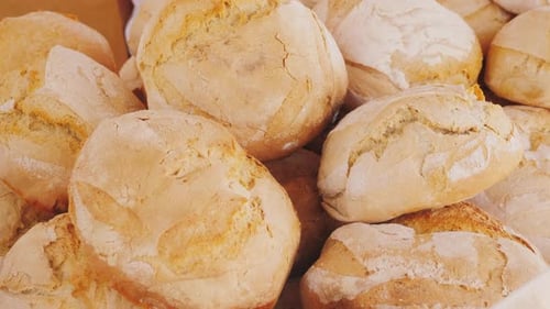 Close up of baked bread loafs