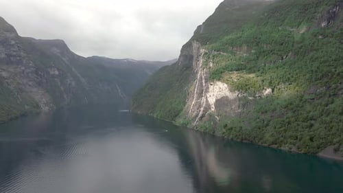 Aerial view of Seven Sisters Waterfall at Geirangerfjord, Norway