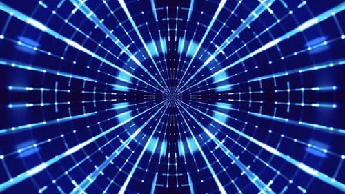 Glowing Blue Digital Grid Tunnel Loop Background