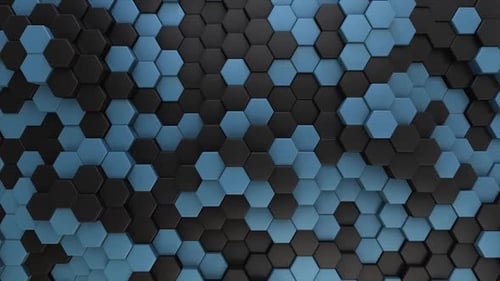 Animated Blue Black Hexagons Waving Background Loop