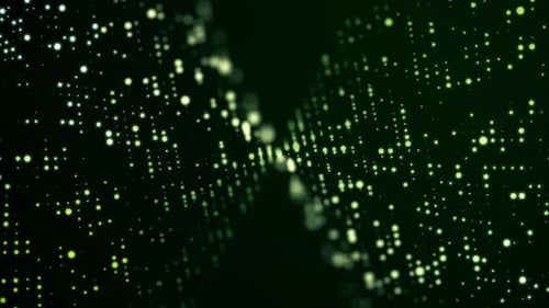 Flowing Green Particle Wave Grid for Technology Backgrounds