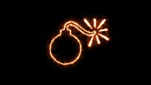 The Bomb is on fire. Animation on a black background burning in a flame.