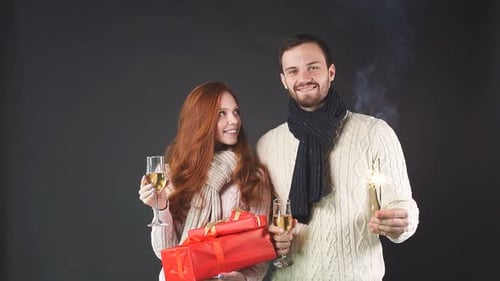 Smiling Couple with Champagne and Sparkler