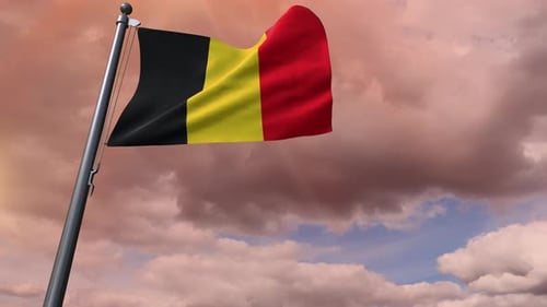 Realistic Belgian Flag Waving with Dramatic Clouds