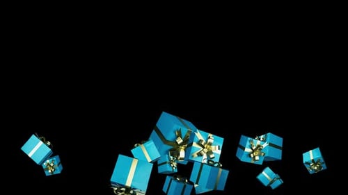 Falling Blue Gift Boxes with Gold Ribbons Loop