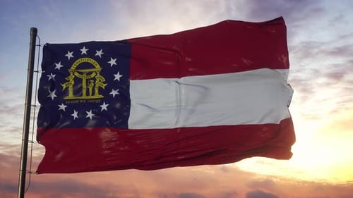 Realistic Georgia USA State Flag Waving at Sunset