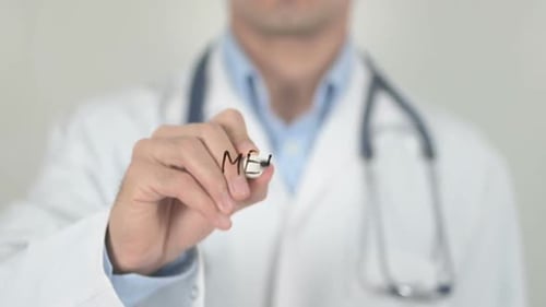 Doctor Writing Medical Research on Glass Surface