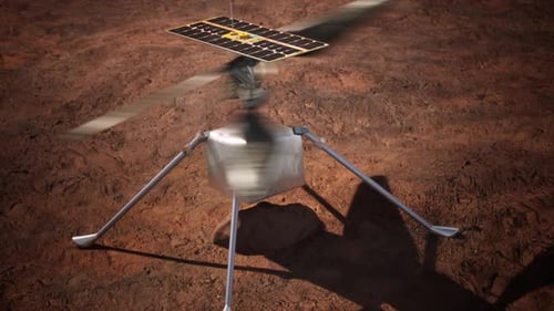 Drohne auf dem Marsboden untersucht Gesteine