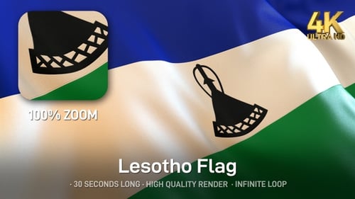 Lesotho National Flag Waving in Realistic 3D Animation