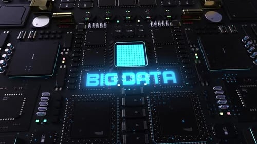 en-tête Big Data sur fond de microprocesseurs sur une carte de circuit imprimé.