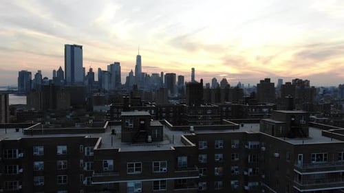 Flying Above Manhattan Buildings New York City