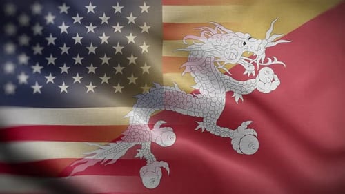 Seamless Loop of United States and Bhutan Flags Waving