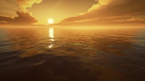 Twilight Sky in Colorful Bright Sunlight Reflects Off on the Water Surface