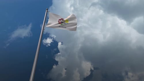Realistic Illinois State Flag Waving Against Cloudy Sky