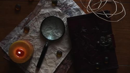 Antique Map, Candle, and Journal Still Life