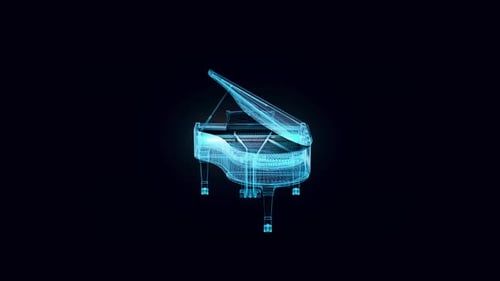 Holograma de piano de cola giratorio 4k