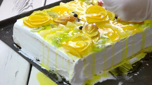 Delicious Fruit Cake Close Up with Glaze