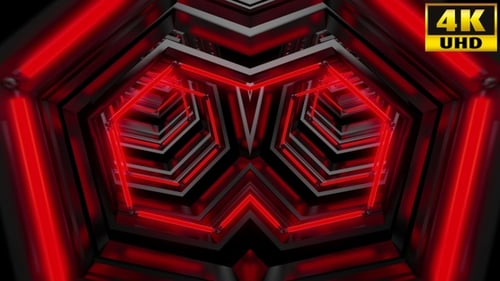 Red Neon Geometric Tunnel Loop Background