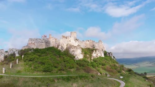 Aerial View on Spissky Hrad. Slovakia. The Ruins of Stone Castle on the Hill