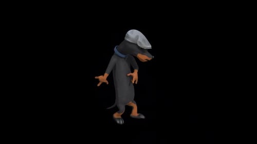 Animated Cartoon Dog Character Grooving with Hat and Glasses