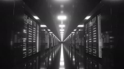 Sala de servidores negra en un centro de datos moderno