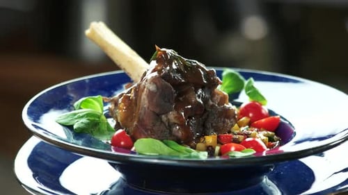 Elegant Lamb Shank Plated Dish Close Up