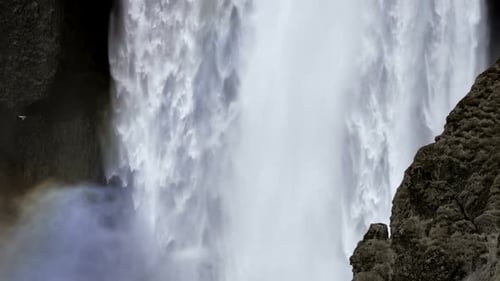 Famous Landmark of Iceland Skógafoss Waterfall Making Powerful Water Cascades Falling