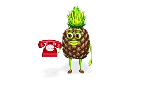 Pineapple Character Shows Phone Loop On White Background