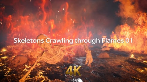 Skeletons Rising from Fiery Lava in Hellish Underworld Animation
