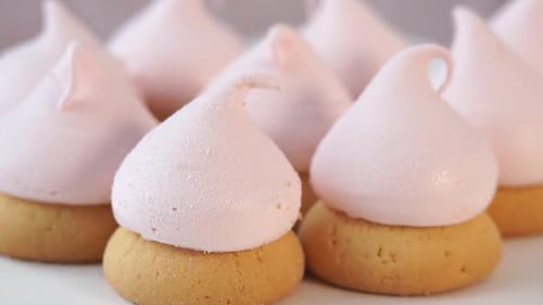 Pink Cake with Berry Marshmallows Rotates on Tray