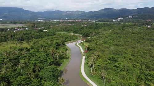 Aerial view rustic scene rive