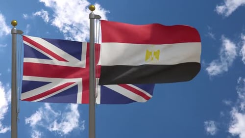 United Kingdom and Egypt Flags Waving