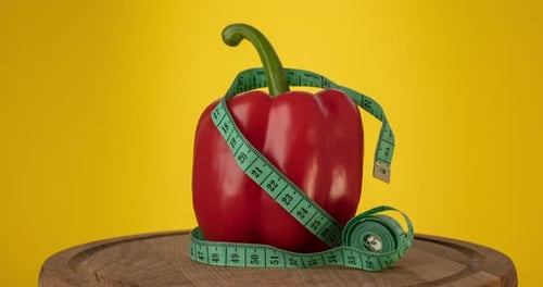 Red Bell Pepper with Measuring Tape on Yellow